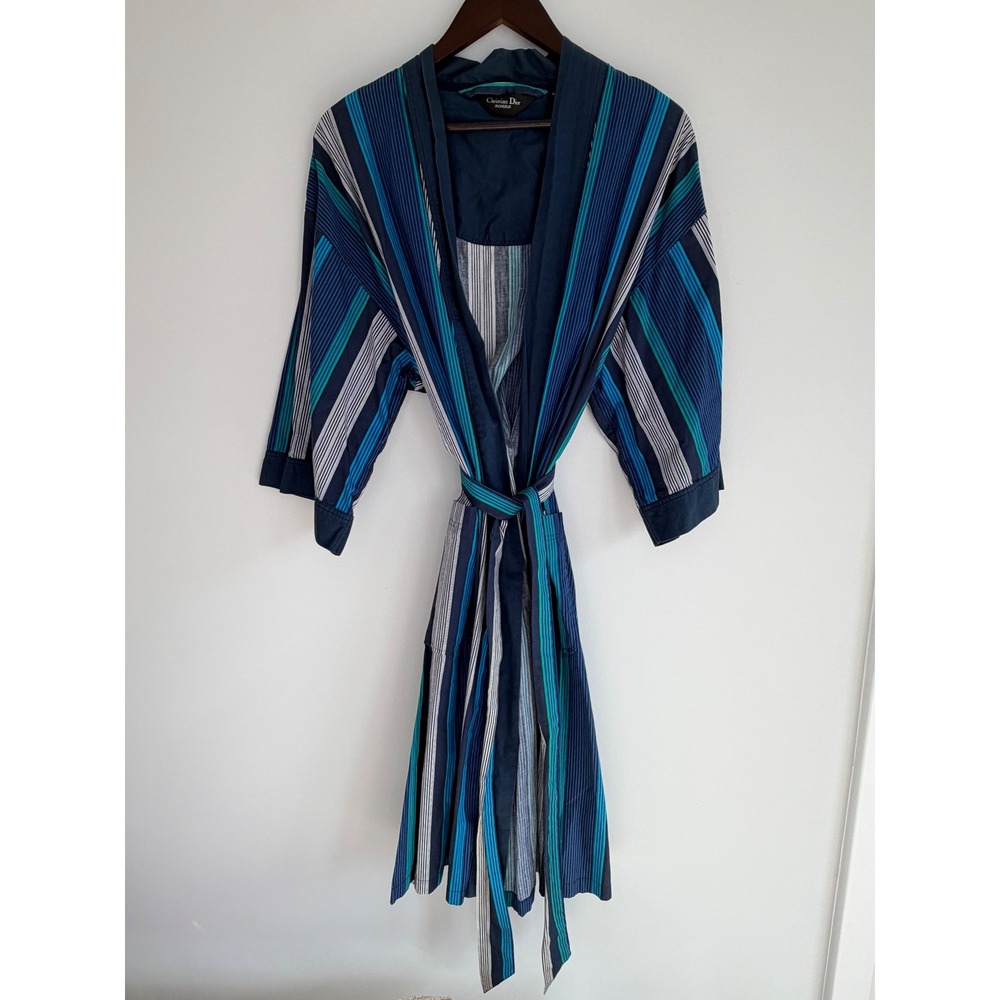 Christian Dior Monsieur Striped 100% Cotton Robe Vintage Mens One Size Crisp